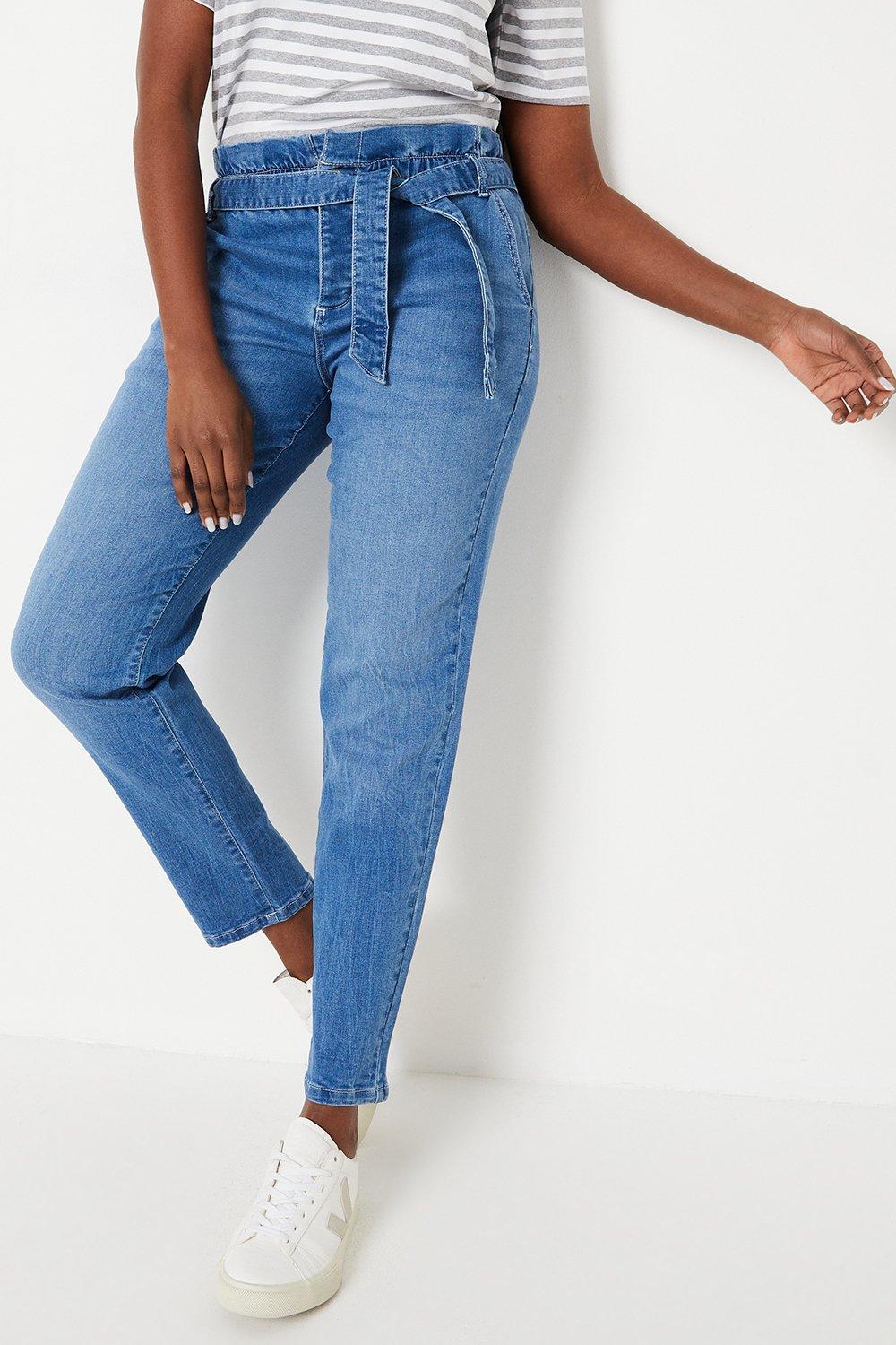Womens Paperbag High Rise Button Detail Jeans